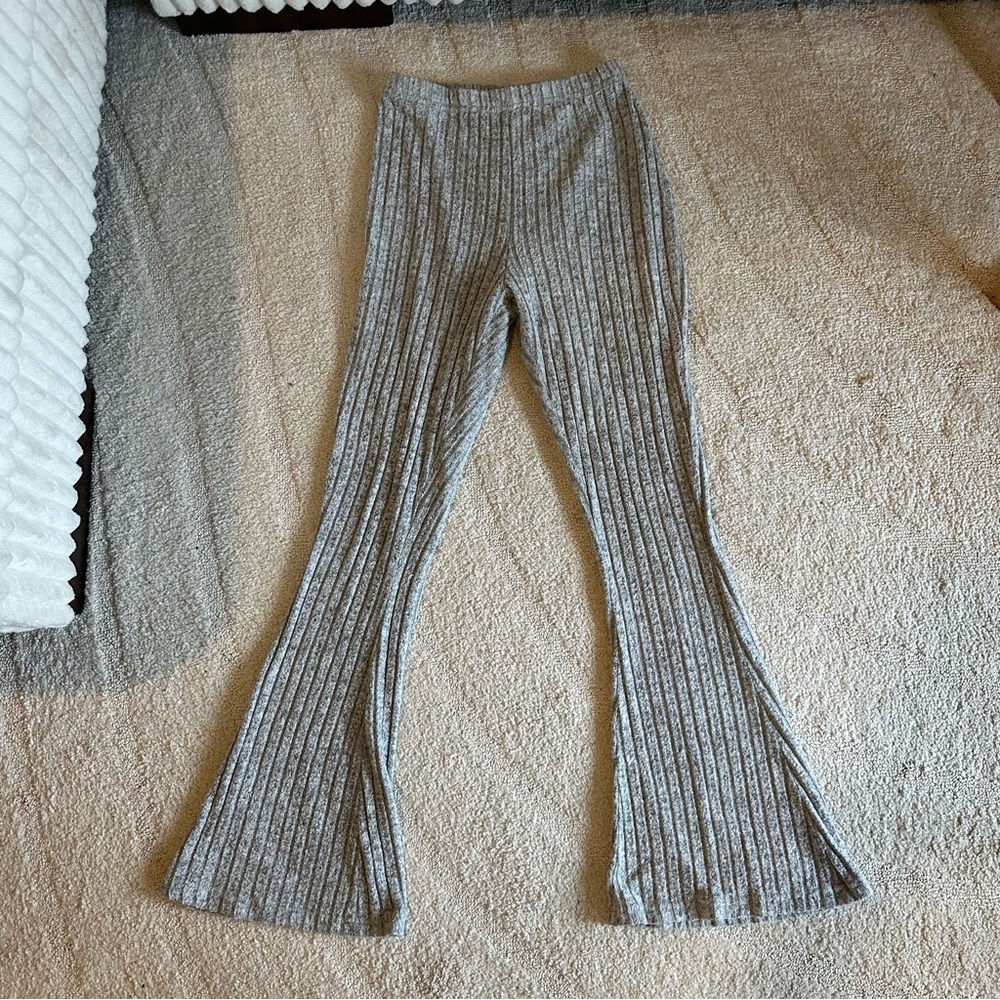 Shein Women’s Heather Grey Ribbed Flared Leggings Loungewear Fleece Petite XXS